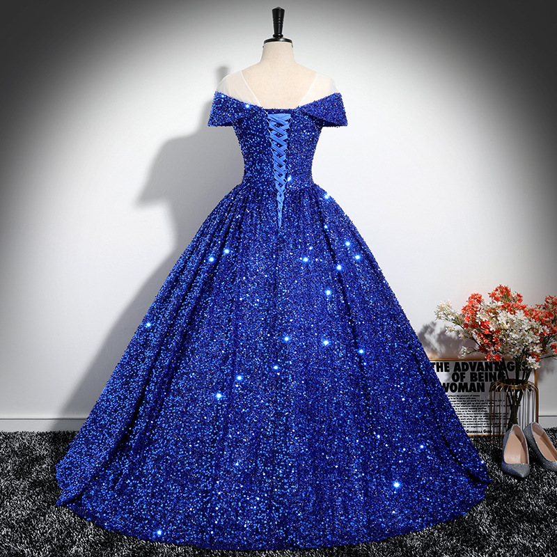 Vêtements pour femmes à paillettes, vêtements de performance solo sur scène luxueux et haut de gamme, réunion annuelle d'examen d'art vocal, jupe bouffante_voghion.com