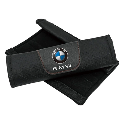Perforated, Breathable, Comfortable, Anti-Wear, Seat belt shoulder pad - bmw-black-1-pair