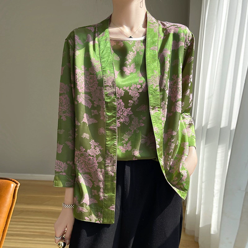 24-й летний новый китайский стиль в стиле жаккард с круглым вырезом камзол жилет свободный кардиган топ набор женщин