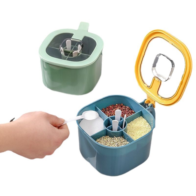 조합 세트 상자 멀티 그리드 통합 소금 및 모노 소듐 글루타메이트 치킨 에센스 규약 상자 뚜껑이 달린 가정용 주방