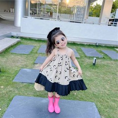 Girls Smiling Face Dress Summer Style Children's Ruffled Suspender Skirt Children's Dress 3-8 Years Old Children's Clothing One Piece Dropshipping