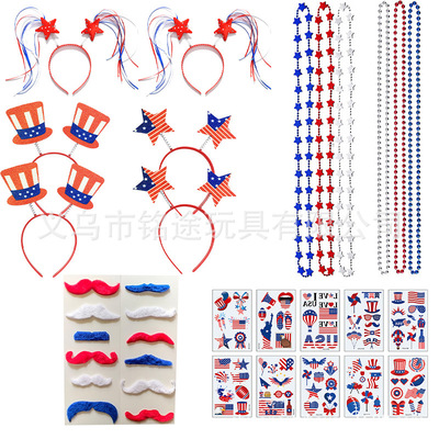 Red and blue Tricolor U.S.A national flag Necklace Beads Tattoo sticker beard suit Independence Day party decorate