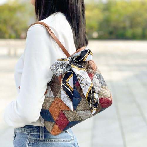 Multicolor diamond print handbag 2024 new fashion trend women's combination bag coin purse silk scarf shoulder bag