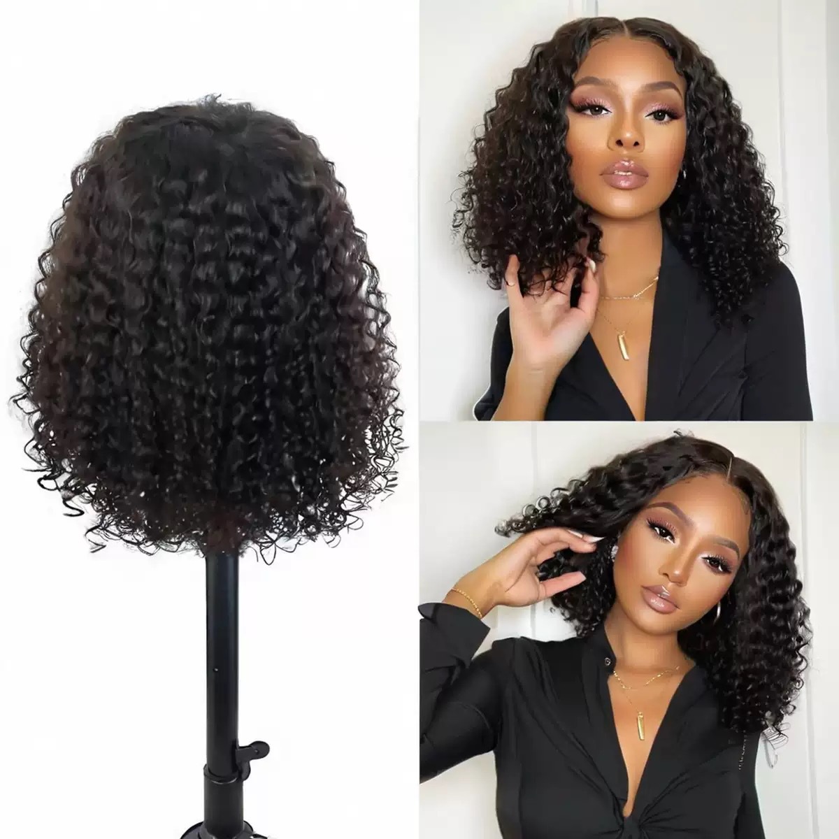 Amazon venta caliente antes de la peluca de encaje para mujer pequeño rizado corto cabello rizado cabeza explosiva negro universal todo en stock
