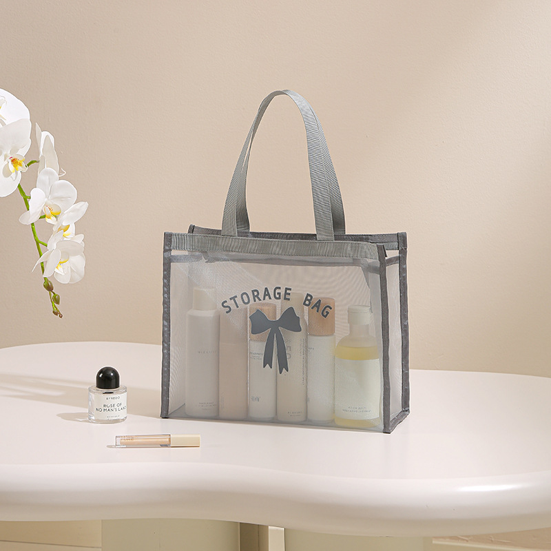 Bolsa de nailon de malla de gran capacidad impermeable, bolsa de cosméticos, bolsa de baño de almacenamiento y lavado transpirable portátil para damas de alta gama