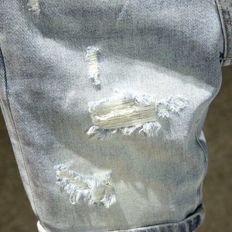 Men's Clothing Men's Light Blue Ripped Denim Shorts Summer Fashion Trend Handsome Casual Hole Pants For Formal & Casual_mkmklike.com
