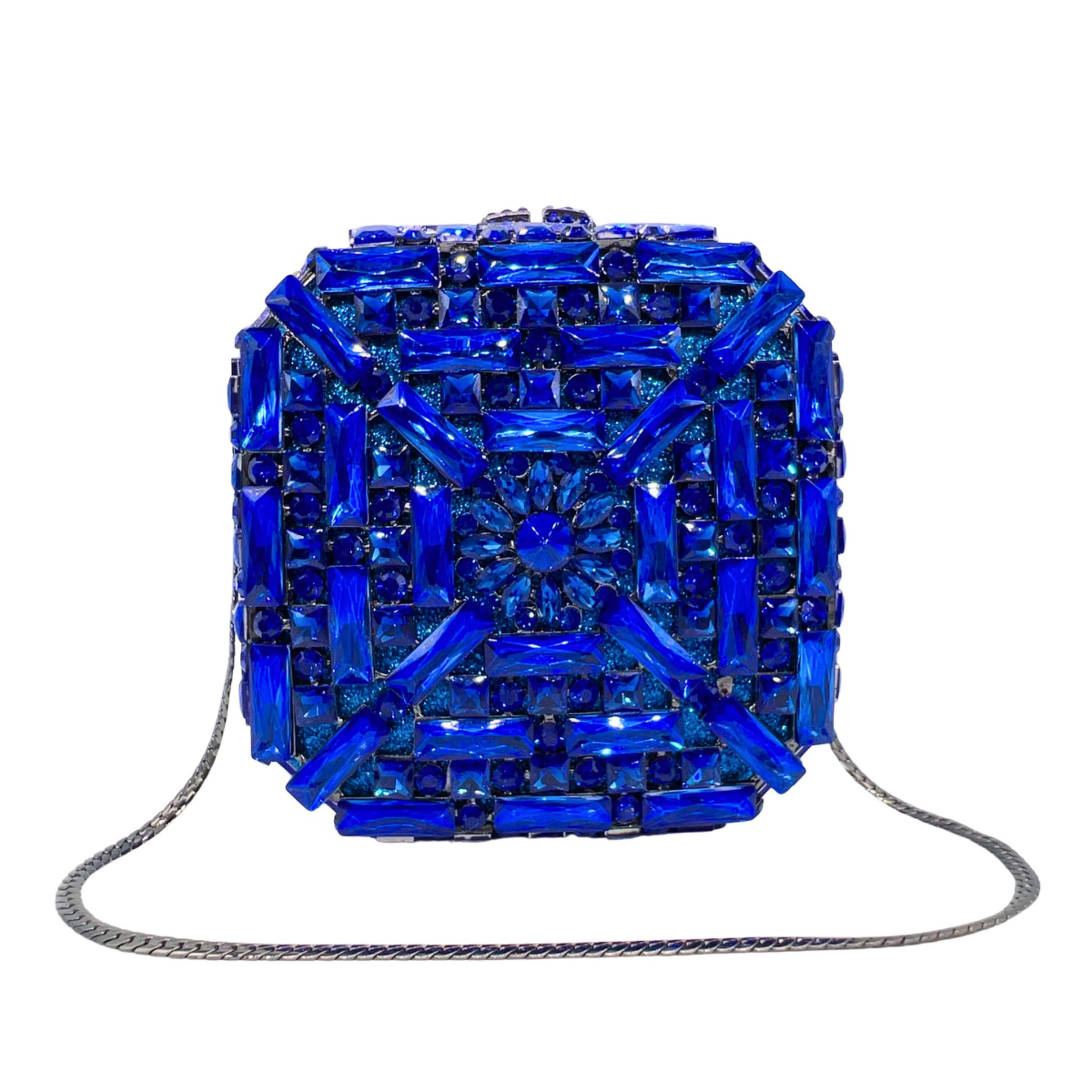 Túi clutch dạ tiệc hộp vuông nhỏ đính đá lấp lánh — Hoa violet, Màu hồng, Màu bạc, Màu xanh ngọc chi tiết 11