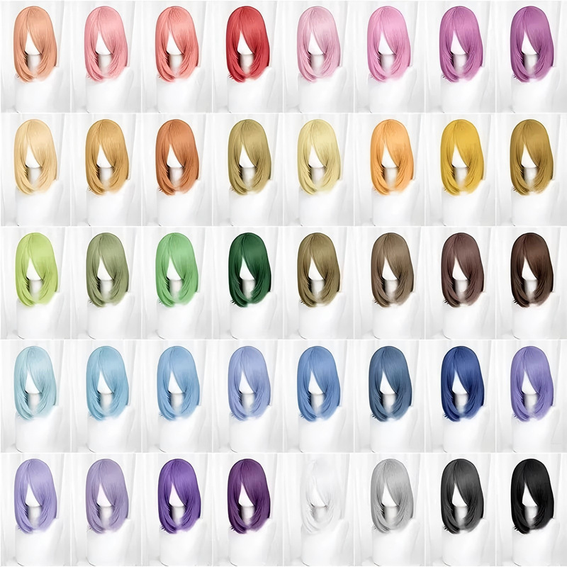 Rose Net Universal 40cm Long Straight Hair Cosplay Wig High-Temperature Fiber Multi-Color Hair Styling Scalp Top Fake Hair