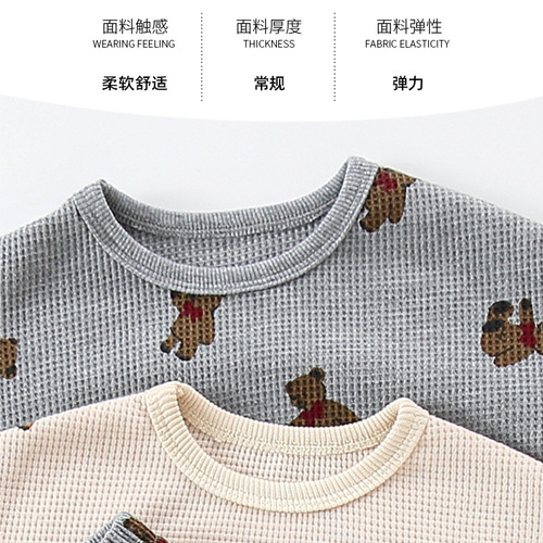 Newborn baby clothes waffle round neck sweatshirt two-piece set spring new baby cotton spring clothing children's suit