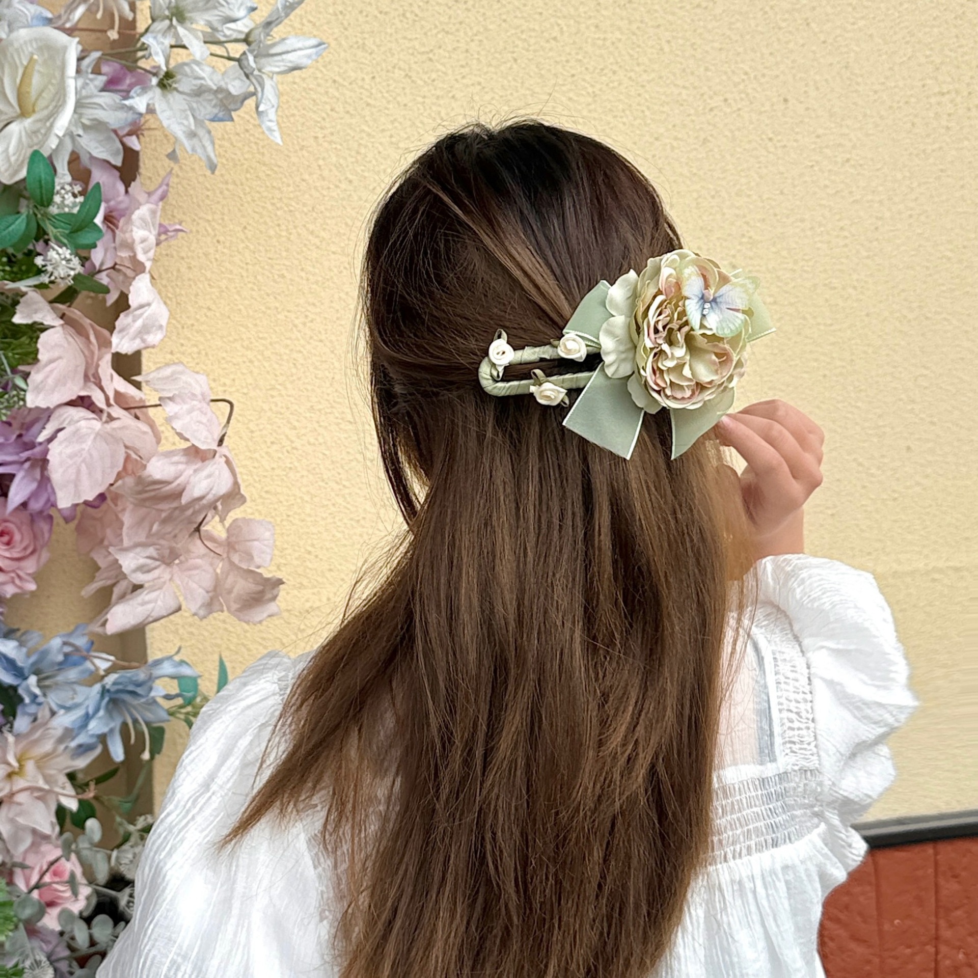 Super inmortal arco peonía flores clip lateral atmósfera bosque clip para el cabello clip para el cabello chicas fotos accesorios adornamientos para el cabello