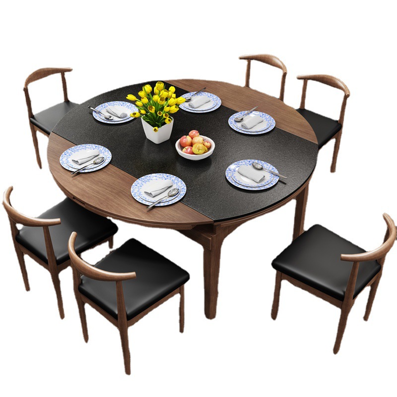 Mesa de comedor de mármol mesa de comedor redonda retráctil moderno minimalista pequeño apartamento nórdico madera maciza Firestone mesa de comedor y silla
