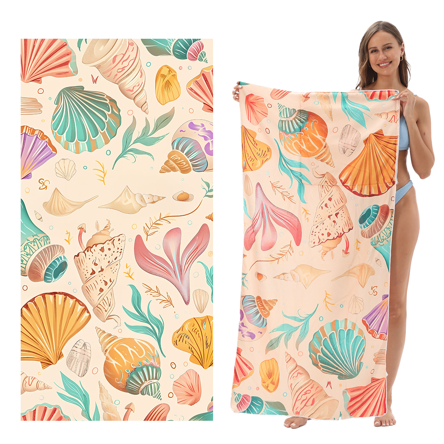 Foldable Printed Large Beach Towel With Integrated Portable Bag_voghion.com
