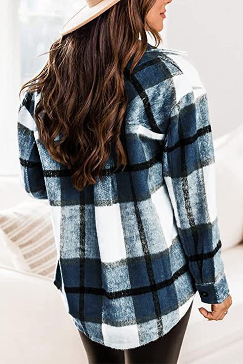 Women's Clothing Plaid Shirt American Style Long Sleeved Collared Loose Fit Mid Length Coat For Autumn Winter_ecoleips.com