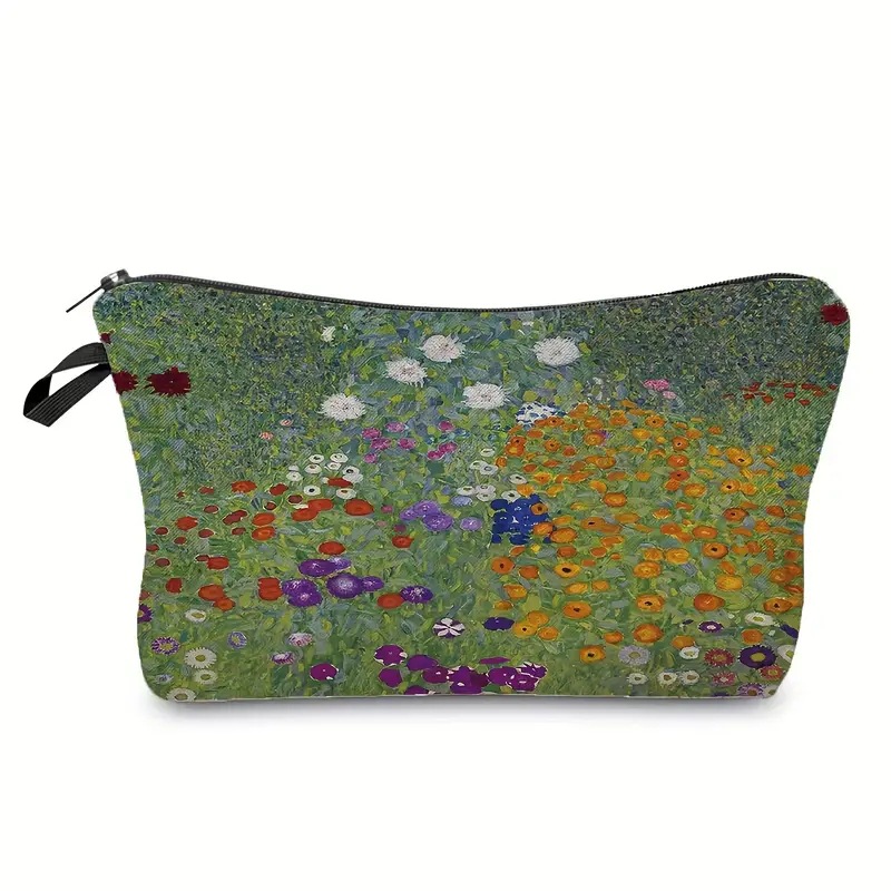 Transfronterizo Amazon bolsa de maquillaje damas impresión al óleo bolsa de maquillaje retro bolsa de almacenamiento lino bolsa de cremallera impermeable
