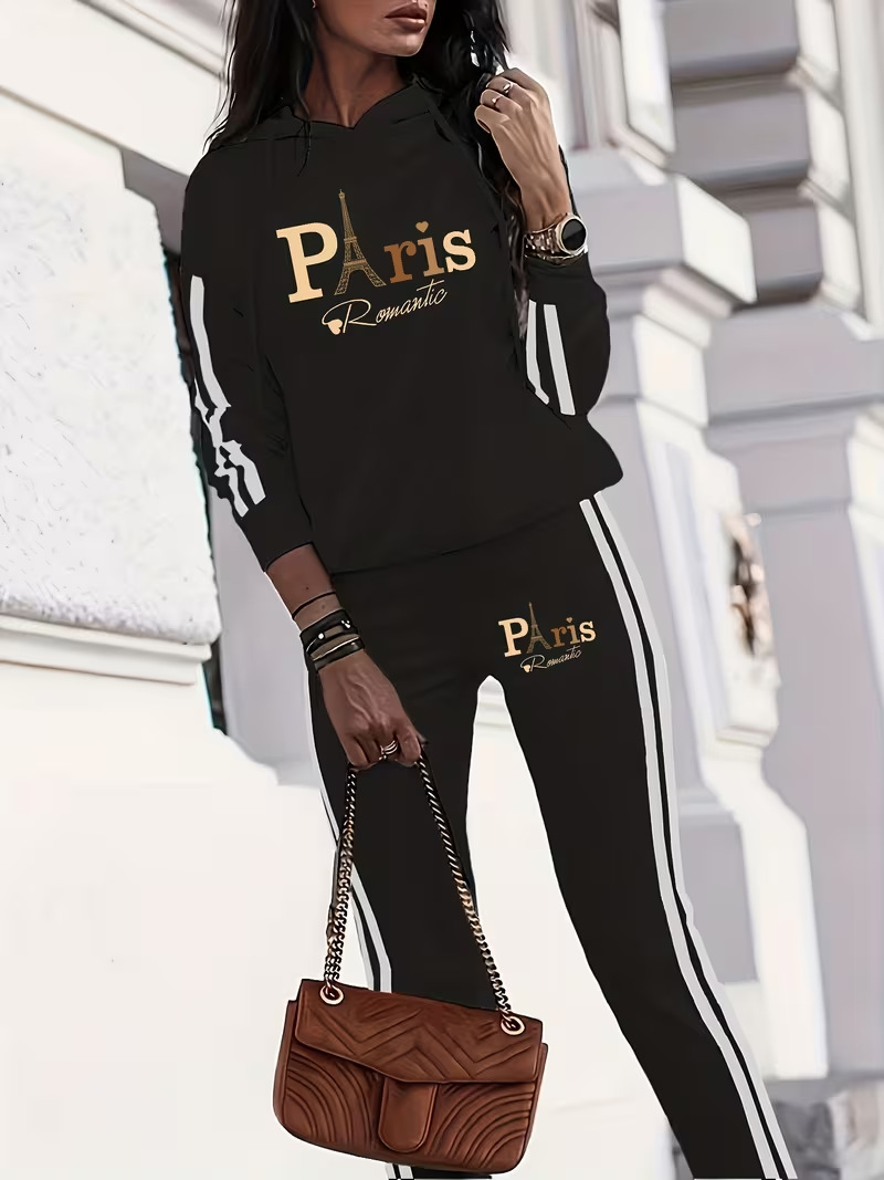 Women's Clothing Women's Spring Autumn Drop Shoulder Casual Printed Two Piece Set Jogger Suit Fashion For Formal & Casual_voghion.com