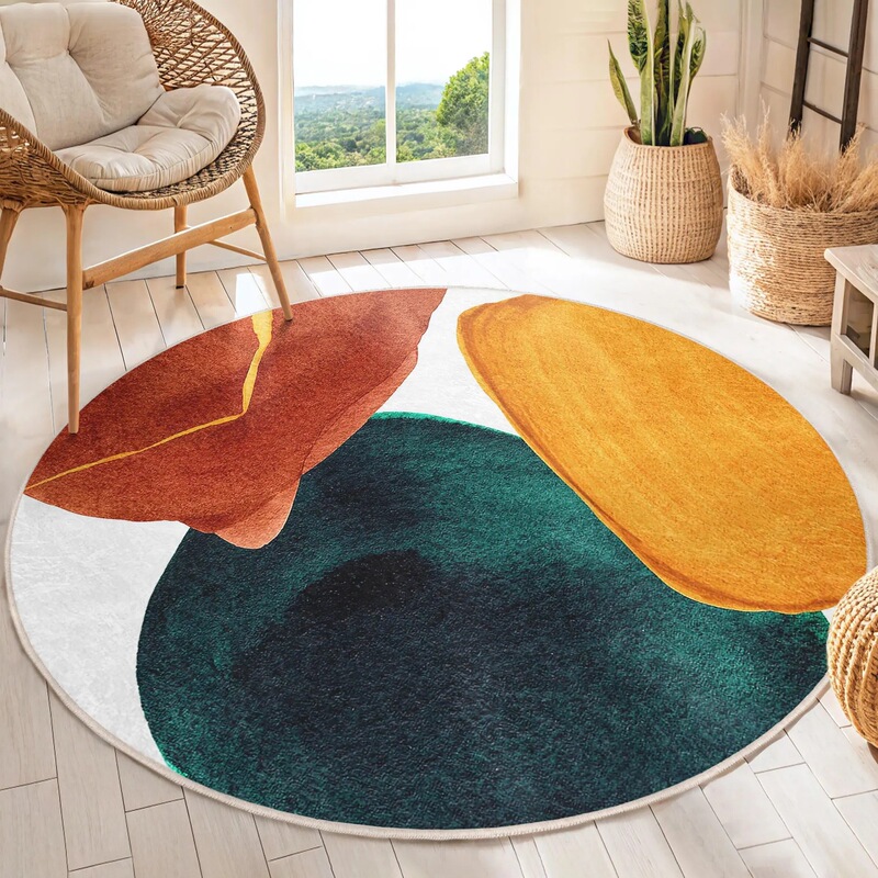 Nordic living room round carpet, fine sand imitation cashmere, cool and skin-friendly, non-slip, easy to maintain, dirt-resistant and wear-resistant