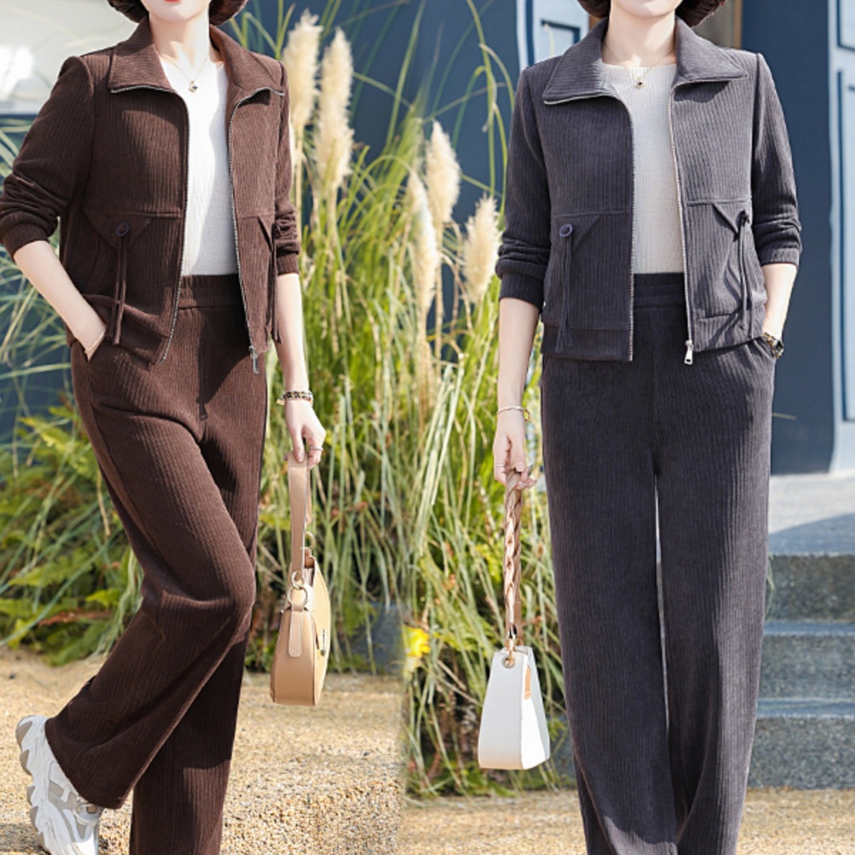 Spring and Autumn mom suit long-sleeved coat pants Western style middle-aged women's spring fashionable casual sportswear two-piece suit