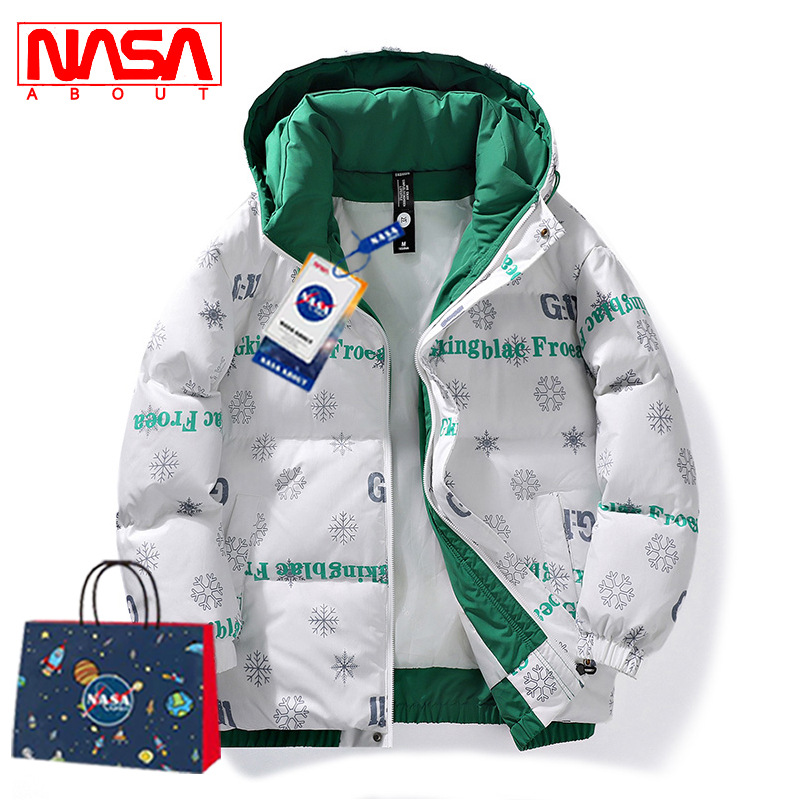 NASA ABOUT2023 Winter New Hooded Coat Men's Loose Couple Cotton Coat Thickened Warm Down Cotton Coat