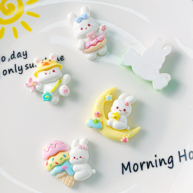 Nueva historieta brillante Luna conejo resina Accesorios helado DIY crema pegamento etiqueta engomada del refrigerador horquilla al por mayor