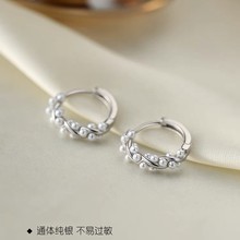喜饰银匠 999纯银藤蔓珍珠耳环小香风耳圈高级感复古法式缠绕耳扣