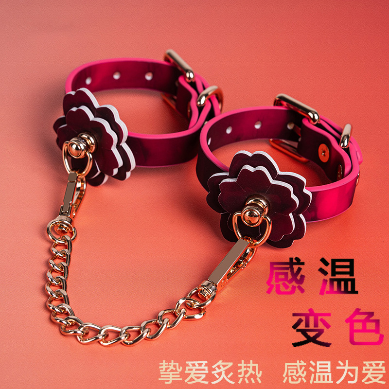 Temperature-Sensitive Color-Changing Cherry Blossom Love Chain Sp Bracelet and Anklet Set, Traction Binding Restraint Toy for Adults, Cherry Blossom Season
