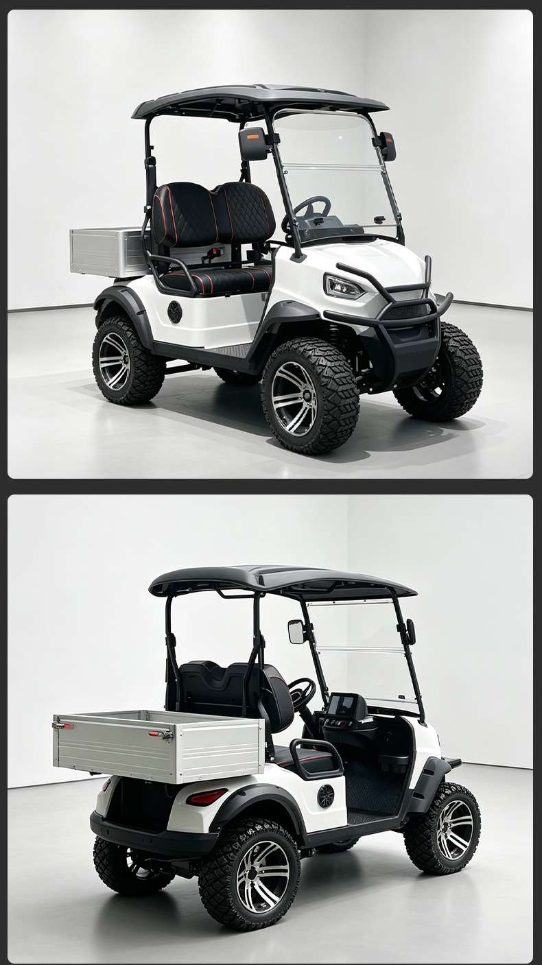 New model, two-seater golf cart powered by a lithium battery, off-road version, heavy-duty electric farm vehicle with hydraulic dump function