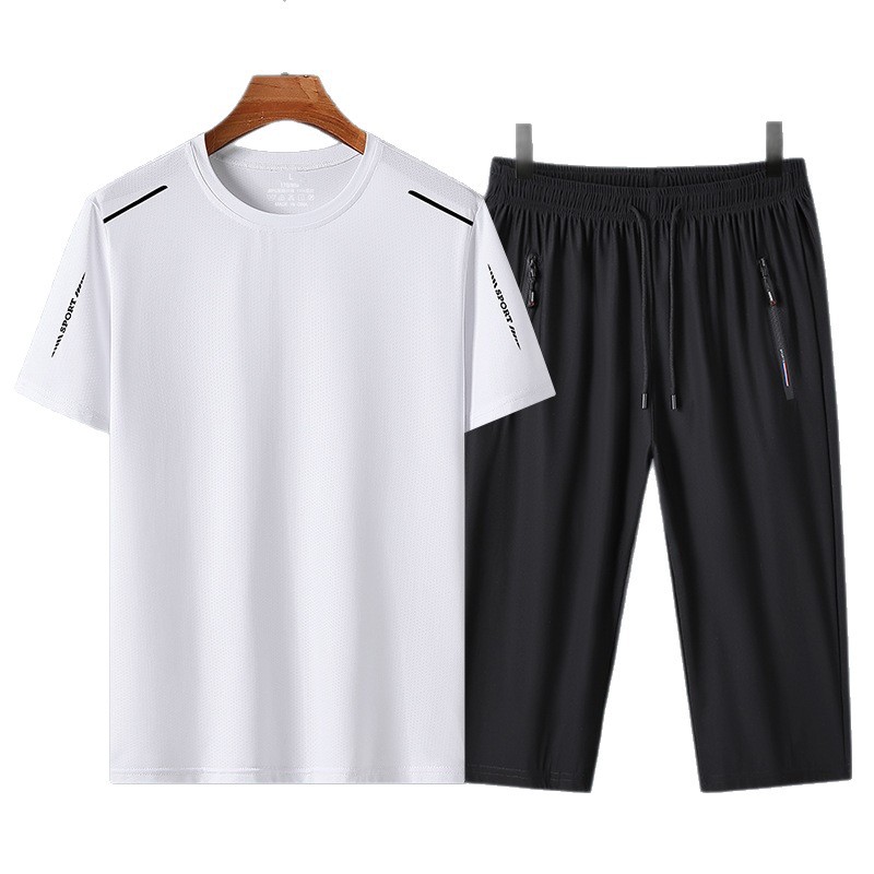 Papá Traje casual Verano de hombre de secado rápido Manga corta Pantalones cortos casuales de mediana edad Traje de secado rápido de mediana edad Traje de dos piezas