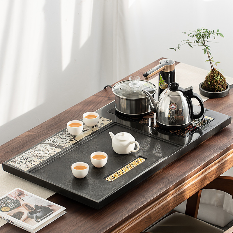 批发乌金石茶盘一体式轻奢国画石家用天然奢石排水干泡石头茶具