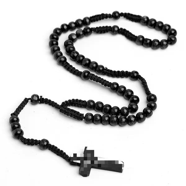 [Large Stock] Colorful Wooden Bead Rosary Necklace Handmade 8mm Neck Accessory Cross-Border Jewelry Wholesale