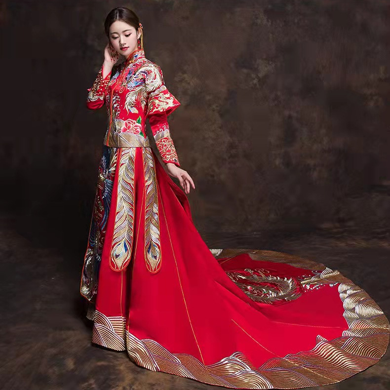 馨德奇秀禾服22婚嫁新娘款刺绣龙凤褂裙缎面婚纱礼服结婚嫁衣婚纱