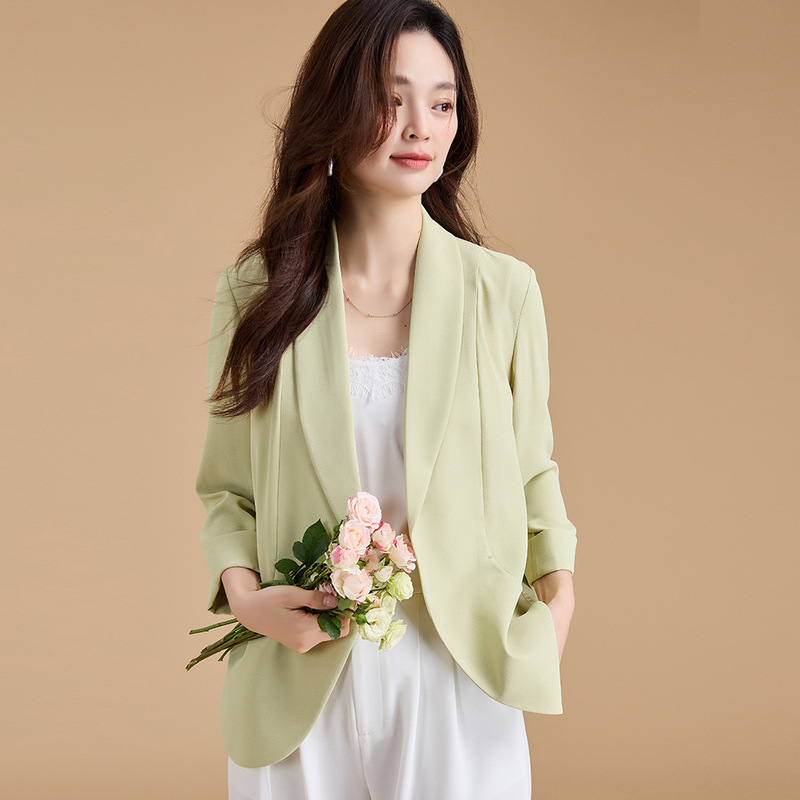 Clearance Sale: Lightweight, Drapey, Breathable, Three-Quarter Sleeve, Notch Lapel Jacket, Short Blazer for Women 22231