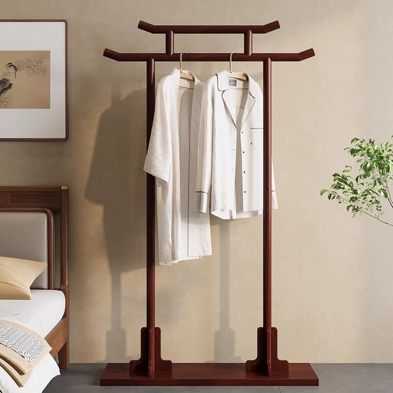 New Household Clothes Hanger Retro Chinese Style Coat Rack Floor-Standing Bedroom Clothes Hanger Solid Wood Wedding Dress Display Rack Wholesale