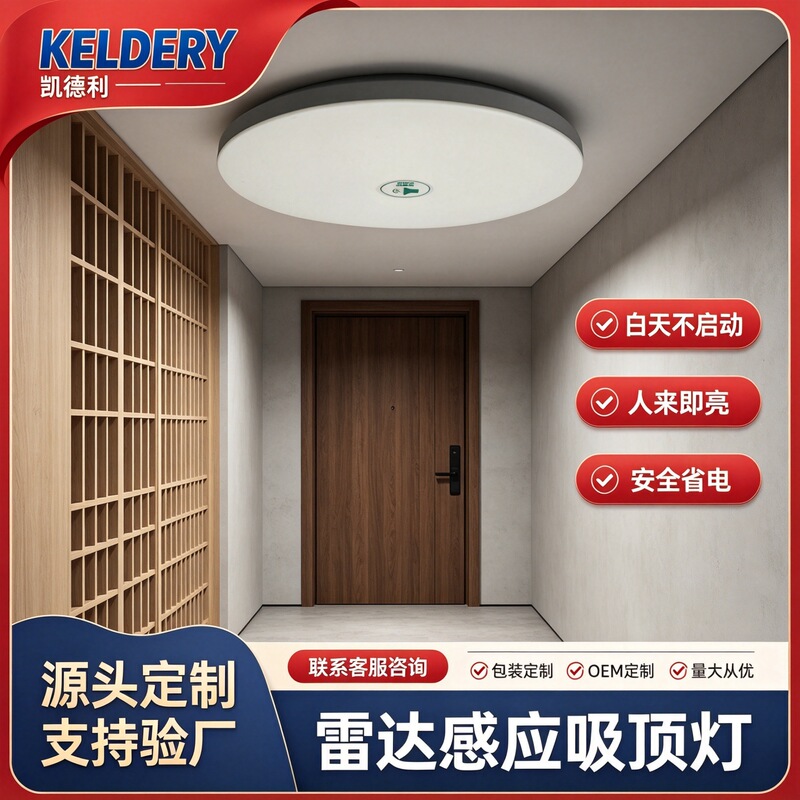 Cross-Border Infrared Sensor Led Three-Proof Ceiling Light with Human Radar and Voice Control for Corridors, Outdoor Balconies, Factory Direct Shipment