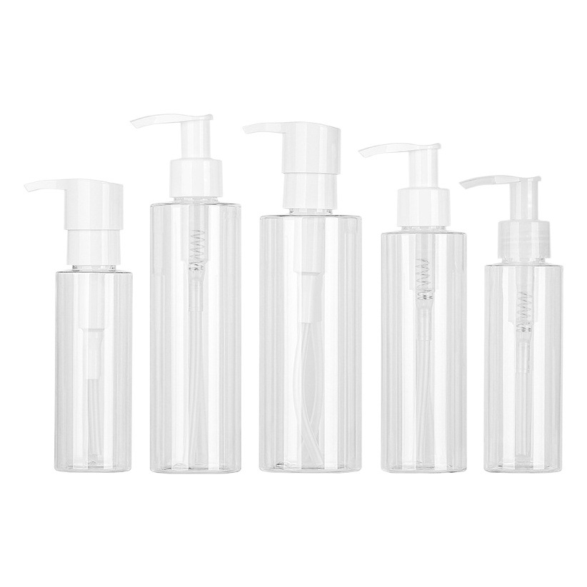Material de embalaje transparente de hombro plano Xumin, botellas para subenvasado de 100-150 ml, botella para loción de 200-250 ml, botella blanca con bomba de presión.
