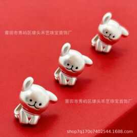 足银999线条小狗编绳手链diy可爱生肖狗小金毛纯银转运珠配件批发