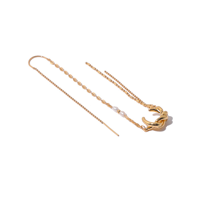Latón chapado 18K oro real Corea del Sur temperamento de hadas de una sola pieza pendientes de la Perla del oído de alambre de bobinado de diseño del oído clip de hueso femenino