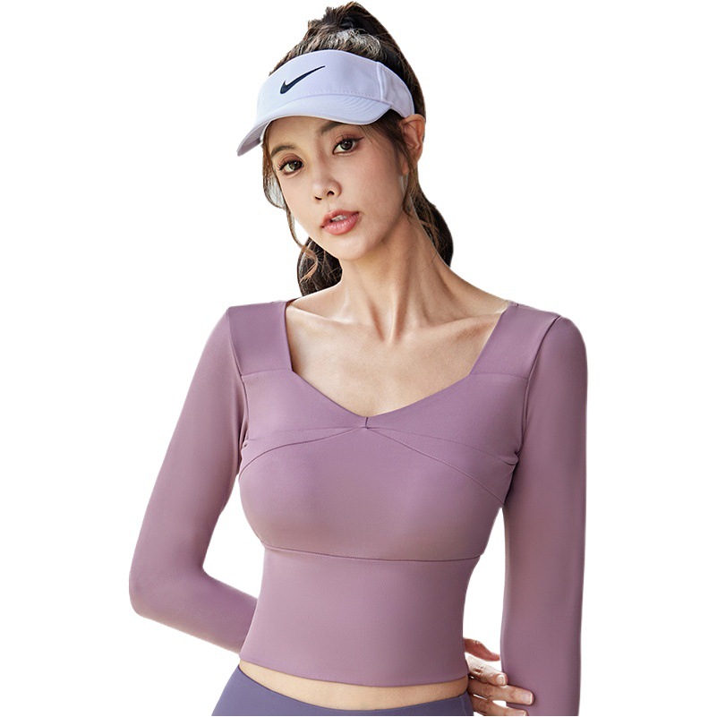 Conjunto de yoga de manga larga con patchwork Juyitang, no es necesario usar ropa interior, ropa deportiva para fitness, ropa de yoga con sensación de desnudez