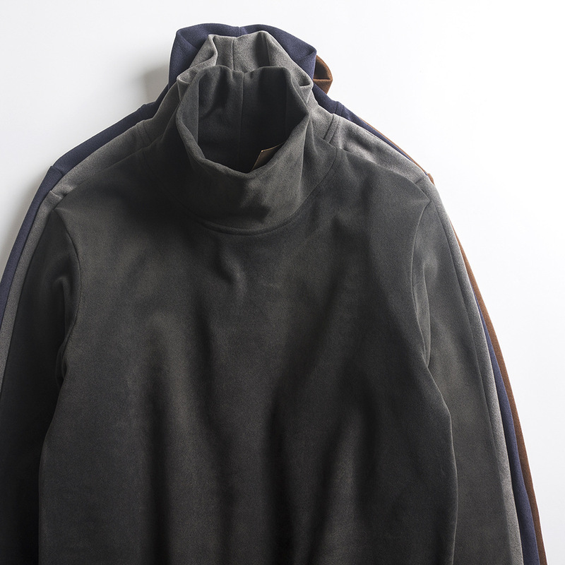 Delicate Soft and Waxy Nano Double-Sided Velvet High-Neck Long-Sleeved Thickeneded Slim Retro Pure Color High-Neck Bottoming Shirt with Elbow Patches