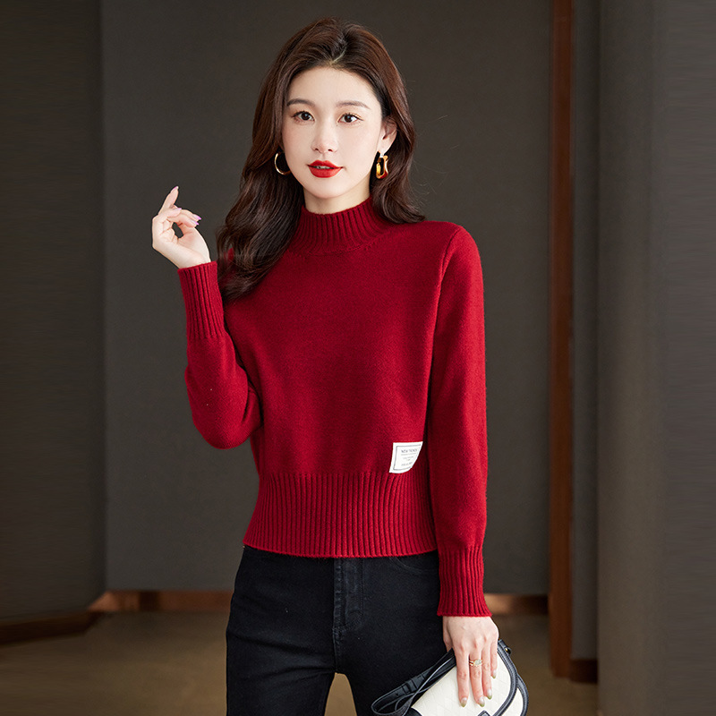 Women's Wool Sweater 2025 Winter Half-Turtleneck Versatile Knit Base Sweater Fashionable Sweater for Petite Women Short Style