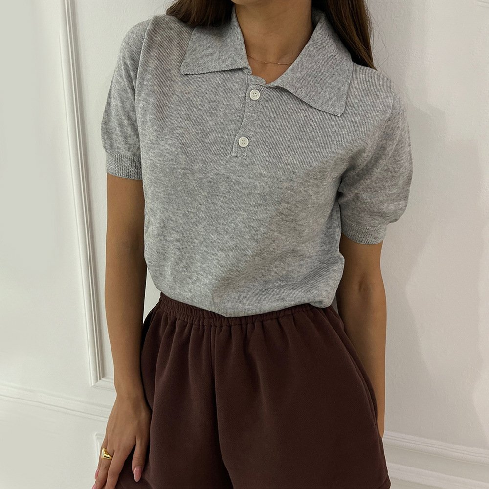 Suéter transfronterizo Europa y América 2026 primavera y verano nuevo polo cuello botón de punto corta cornisa simple camisa de punto de viento manga corta image 7