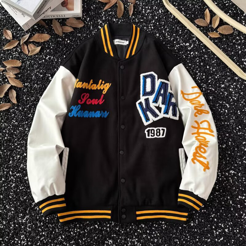 美式高街毛巾绣夹克男春秋新款设计感小众棒球服外套男潮