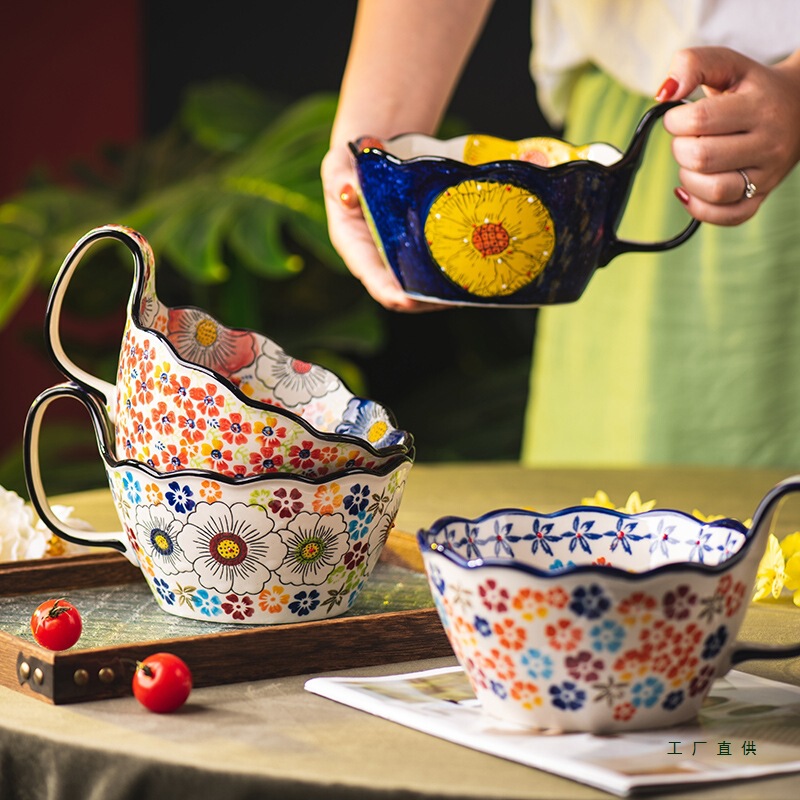 High-Looking New Polish Bowl Ceramic Mid-Century Style Tableware Household Instant Noodle Bowl Soup Bowl Rice Bowl Large Bowl for Personal Use