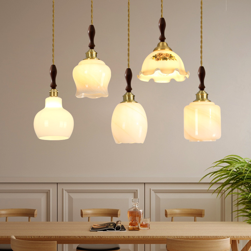 Estilo japonés nogal americano latón retro vidrio restaurante bar mostrador pasillo estudio ventana dormitorio cabecera pequeña araña