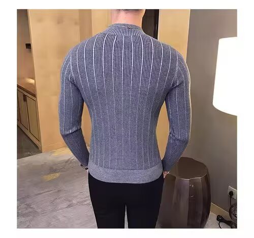 Men's British Style Slim Fit Turtleneck Sweater Korean Style Knitwear Casual Striped Base Layer Autumn New Versatile_viptrois.com