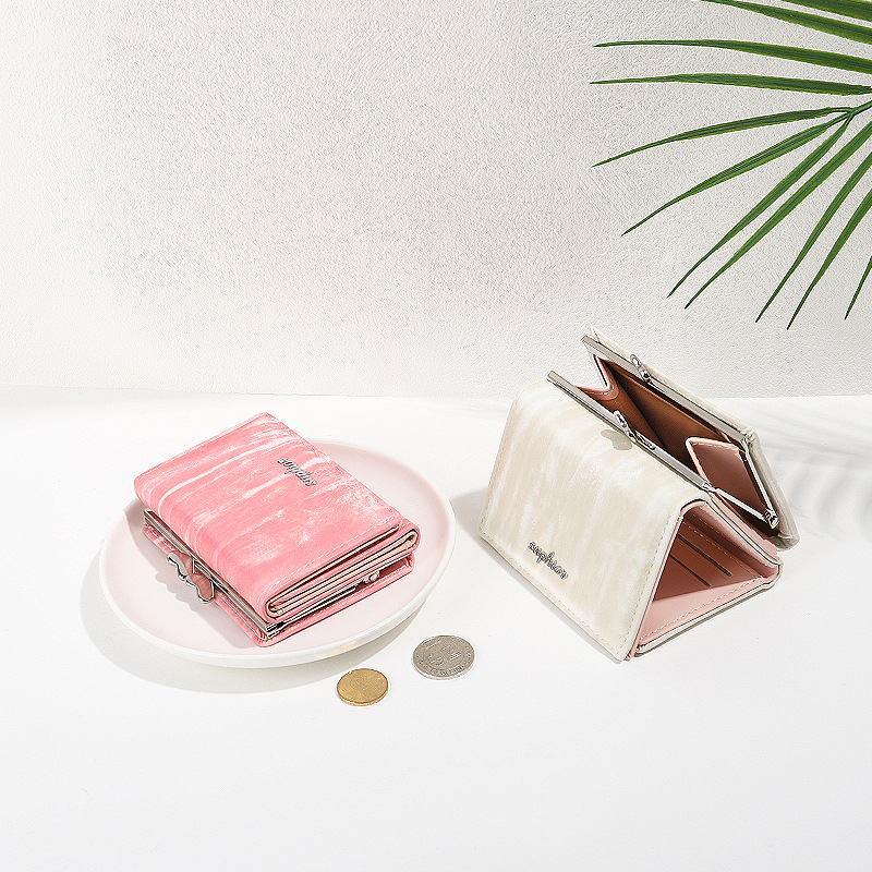 Cartera corta SUPHIAR, cartera delgada a rayas, triple pliegue, con cremallera, para monedas, tarjetas, cambio, impermeable, estilo fresco y dulce