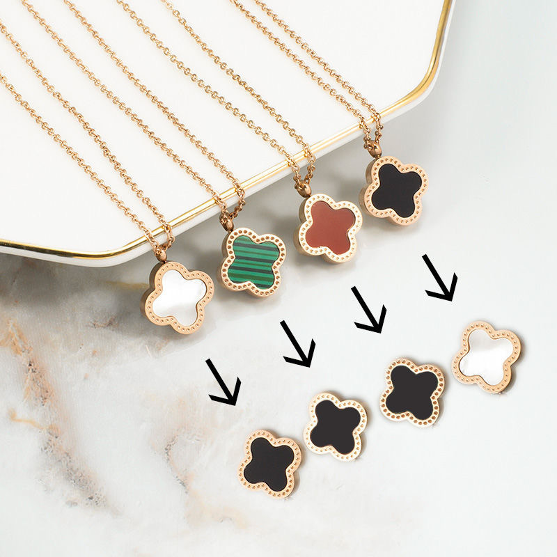 Simple Style Four Leaf Clover Flower Stainless Steel Plating Inlay Agate 18k Gold Plated Bracelets Earrings Necklace display picture 1