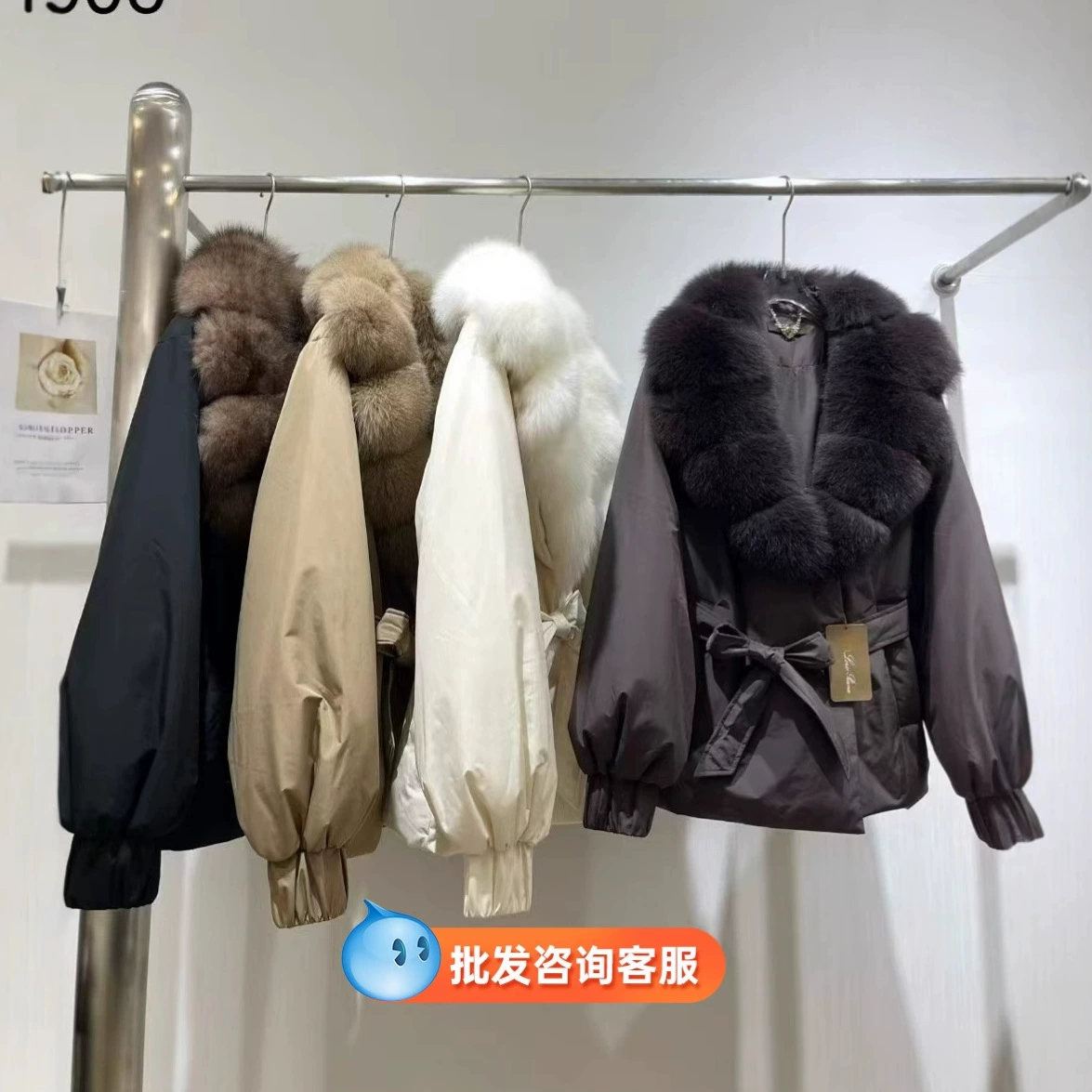 冬季狐狸毛白鹅绒羽绒服女短款宽松派克服女外套折扣女装尾货批发