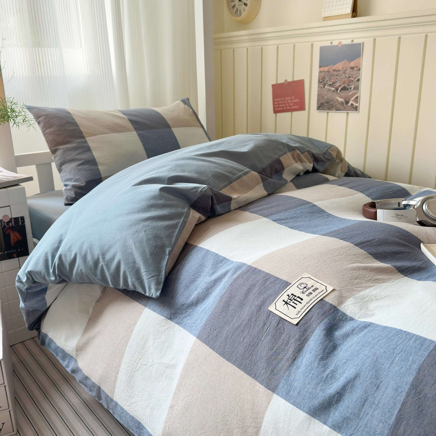 Cama de dormitorio de estudiantes universitarios de algodón de tres piezas, colcha de algodón puro, cama de cama de 90 sábanas