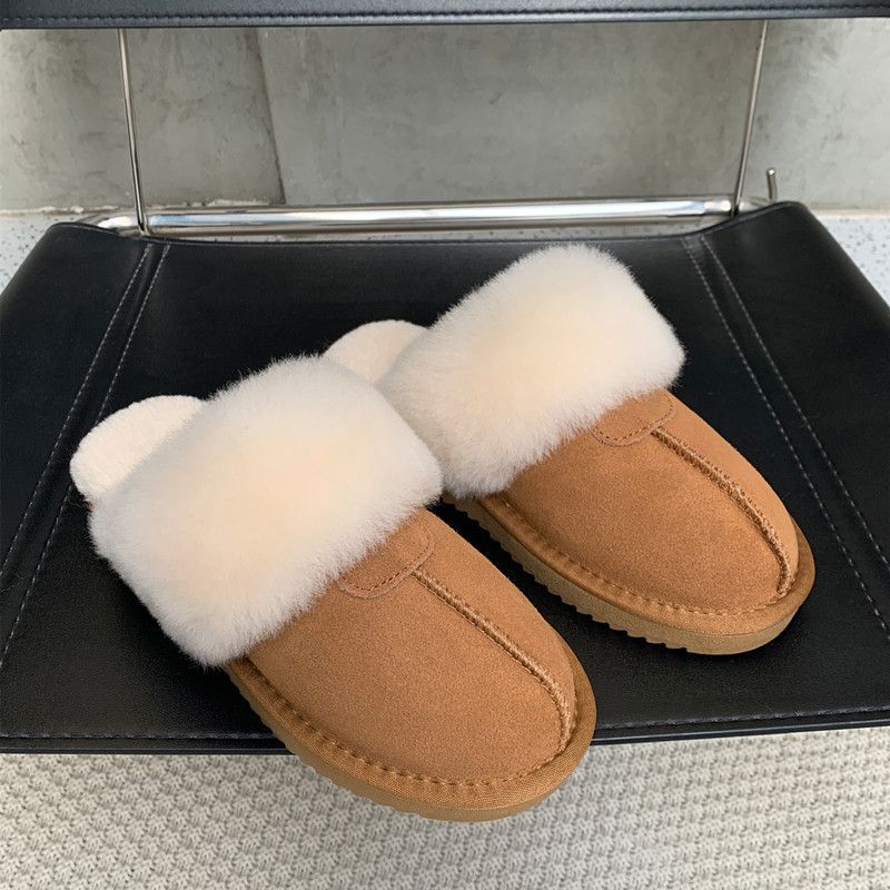 Frosted Genuine Cowhide Qian Songyi Wool Toe-Toe Slippers Fleece-Lined Anti-Slip Couple Home and Outdoor Winter Cotton Slippers for Men