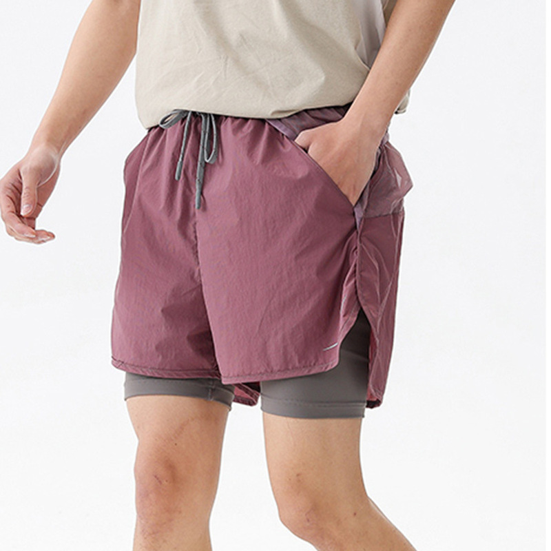 Men's Running Shorts Summer Three-Point Shorts with Lining Double-Layer Pants Elastic Waist Outdoor Sports Cycling Sports Pants